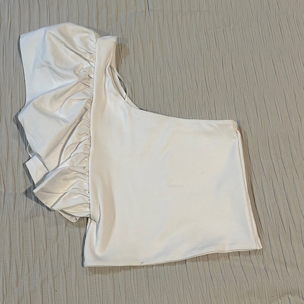 Zara One-Shoulder Ruffle Crop